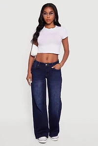 Womens WAX Low Rise Wide Leg Stretchy Jeans, Blue,