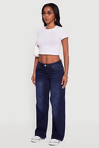 Womens WAX Low Rise Wide Leg Stretchy Jeans, Blue,