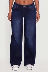 Womens WAX Low Rise Wide Leg Stretchy Jeans, Blue,