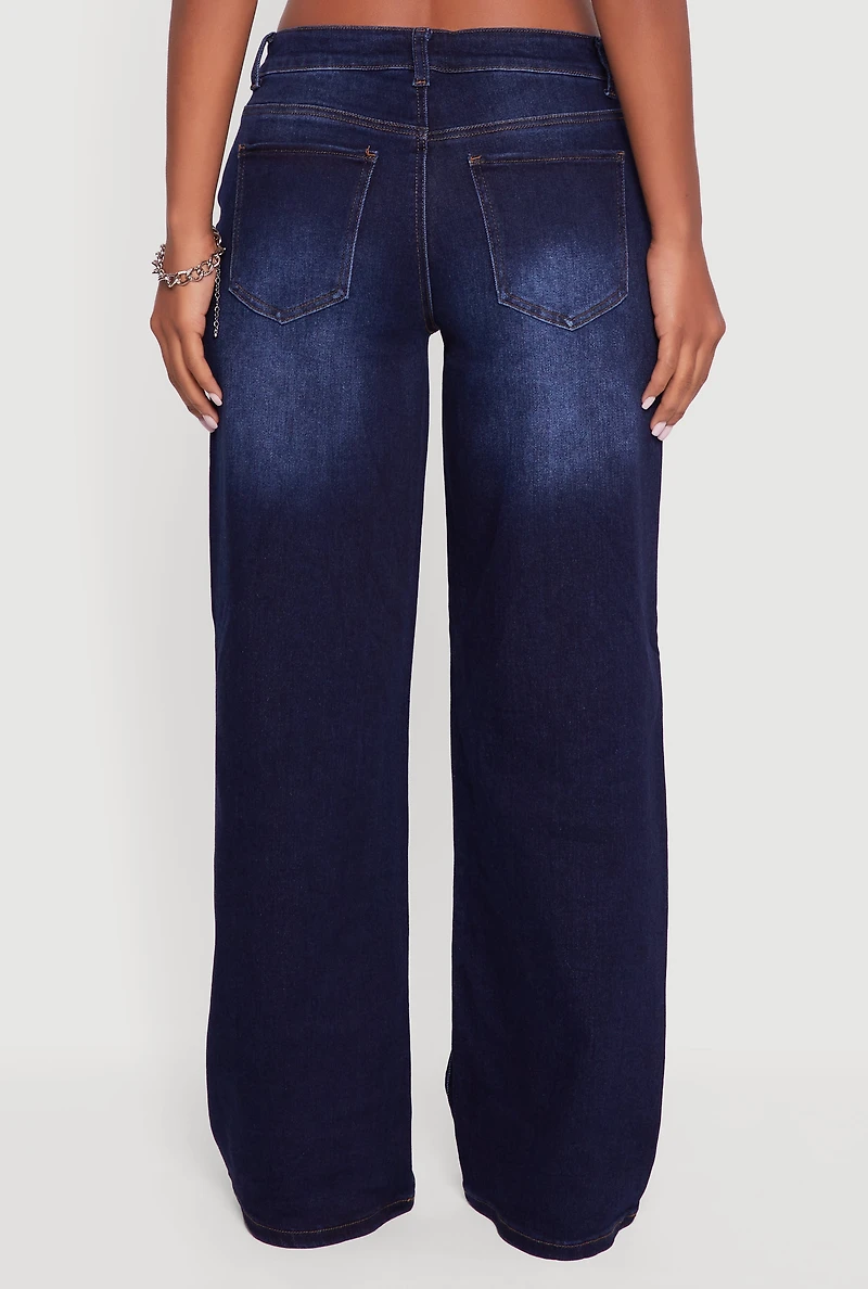 Womens WAX Low Rise Wide Leg Stretchy Jeans, Blue,
