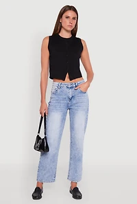 Womens Acid Wash Mid Rise Straight Leg Jeans, Blue,