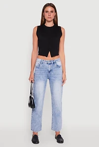 Womens Acid Wash Mid Rise Straight Leg Jeans, Blue,