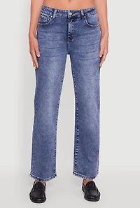 Womens Acid Wash Mid Rise Straight Leg Jeans, Blue, Size 1