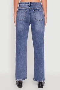 Womens Acid Wash Mid Rise Straight Leg Jeans, Blue, Size 1