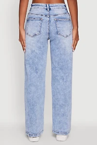 Womens Mineral Wash Whiskered Distressed Straight Leg Jeans, Blue,