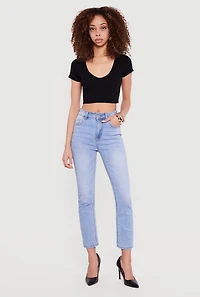 High Waisted Whiskered Straight Leg Jeans