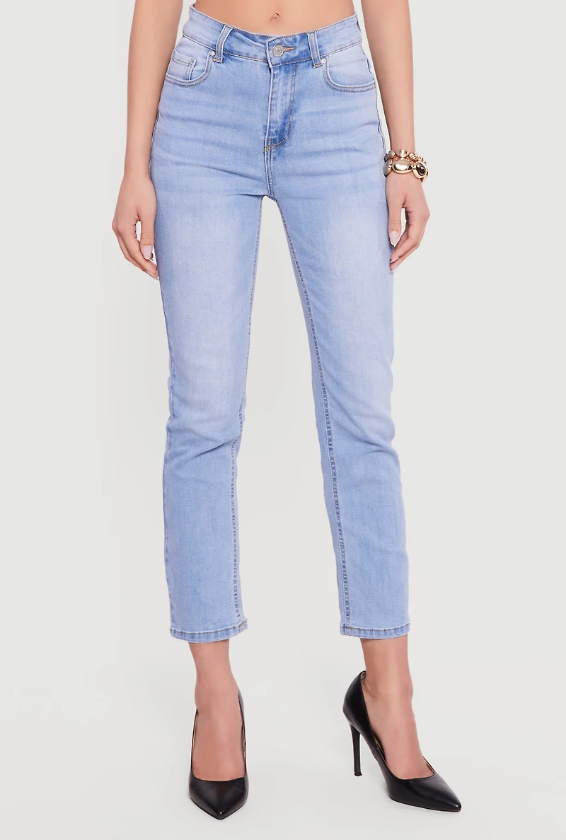 High Waisted Whiskered Straight Leg Jeans