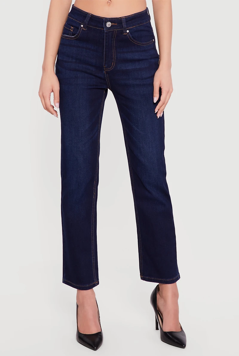 High Waisted Whiskered Straight Leg Jeans