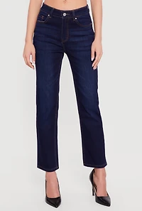 High Waisted Whiskered Straight Leg Jeans