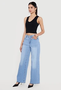 Whiskered Wide Leg Jeans