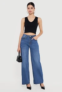 Whiskered Wide Leg Jeans