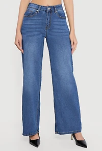 Whiskered Wide Leg Jeans