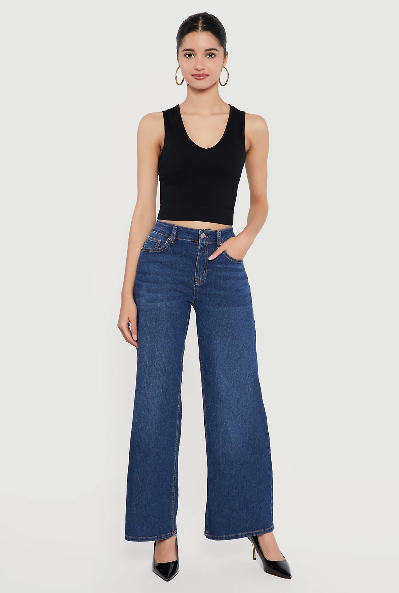 Whiskered Wide Leg Jeans
