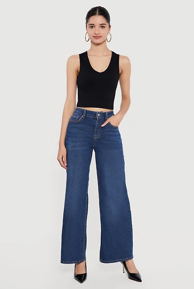 Whiskered Wide Leg Jeans