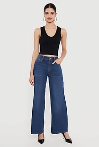 Whiskered Wide Leg Jeans