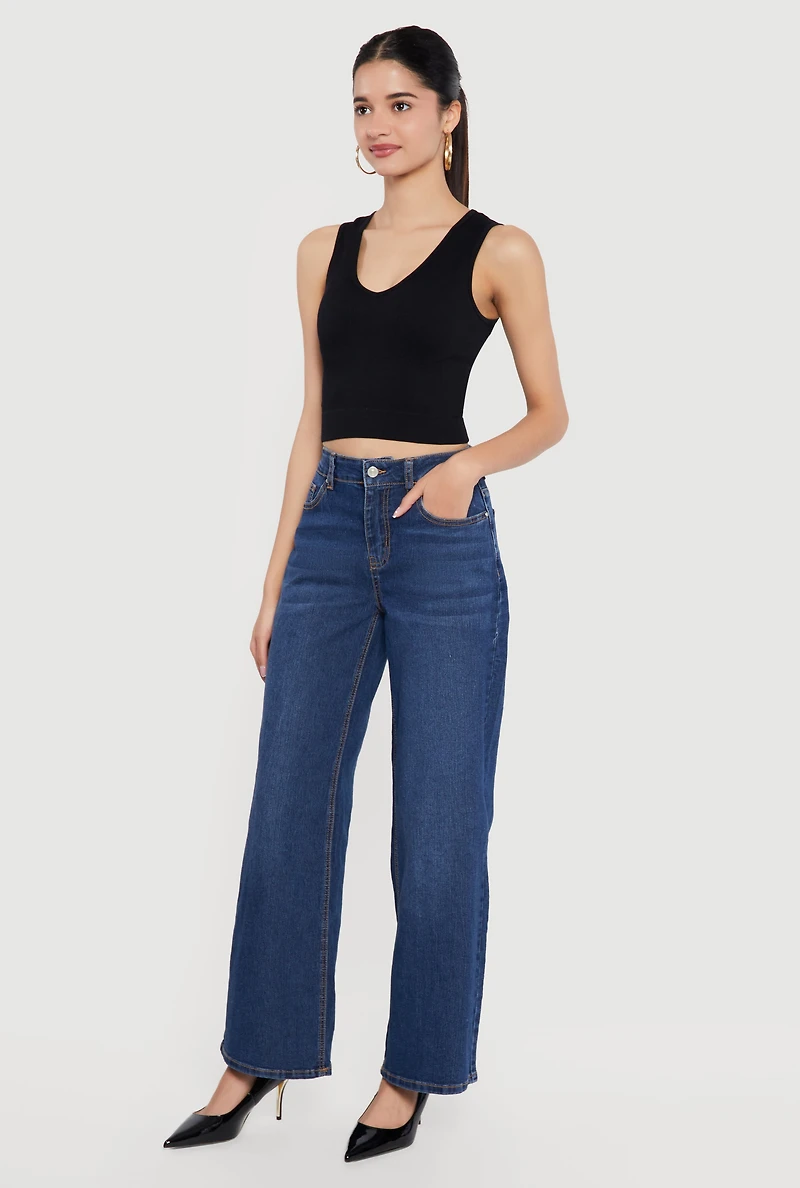 Whiskered Wide Leg Jeans