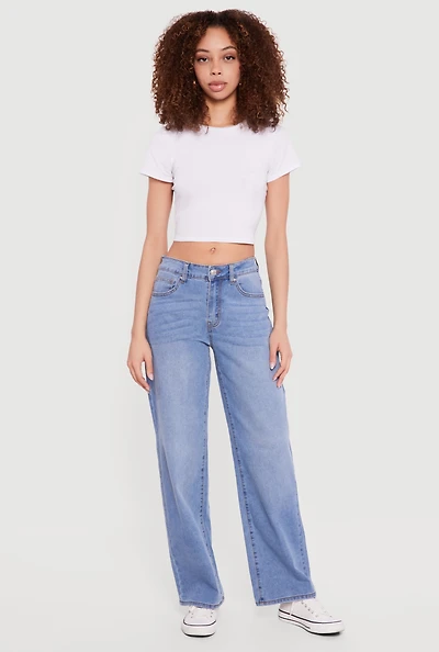 Low Rise Whiskered Wide Leg Jeans