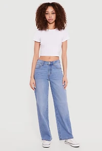 Low Rise Whiskered Wide Leg Jeans