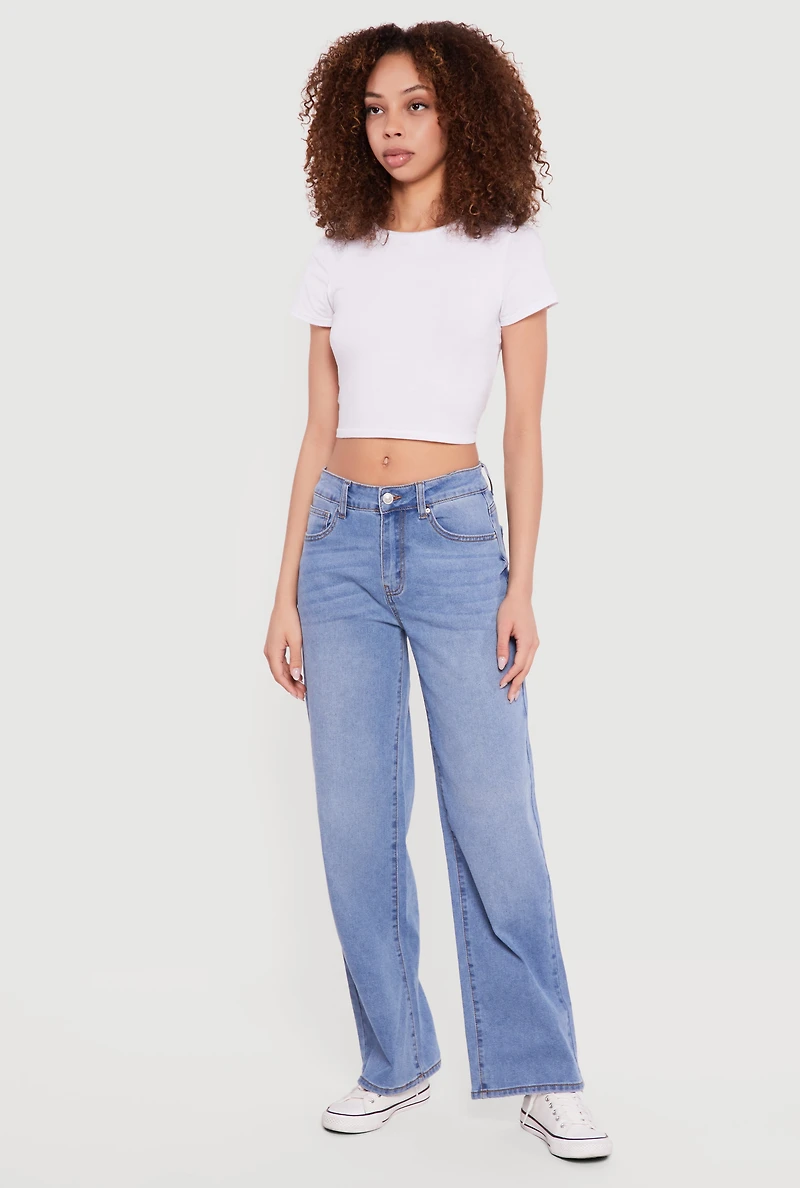 Low Rise Whiskered Wide Leg Jeans
