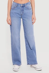 Low Rise Whiskered Wide Leg Jeans