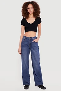 Low Rise Whiskered Wide Leg Jeans