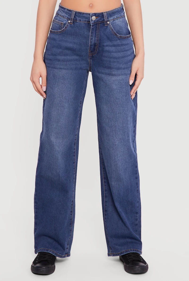 Low Rise Whiskered Wide Leg Jeans