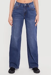 Low Rise Whiskered Wide Leg Jeans