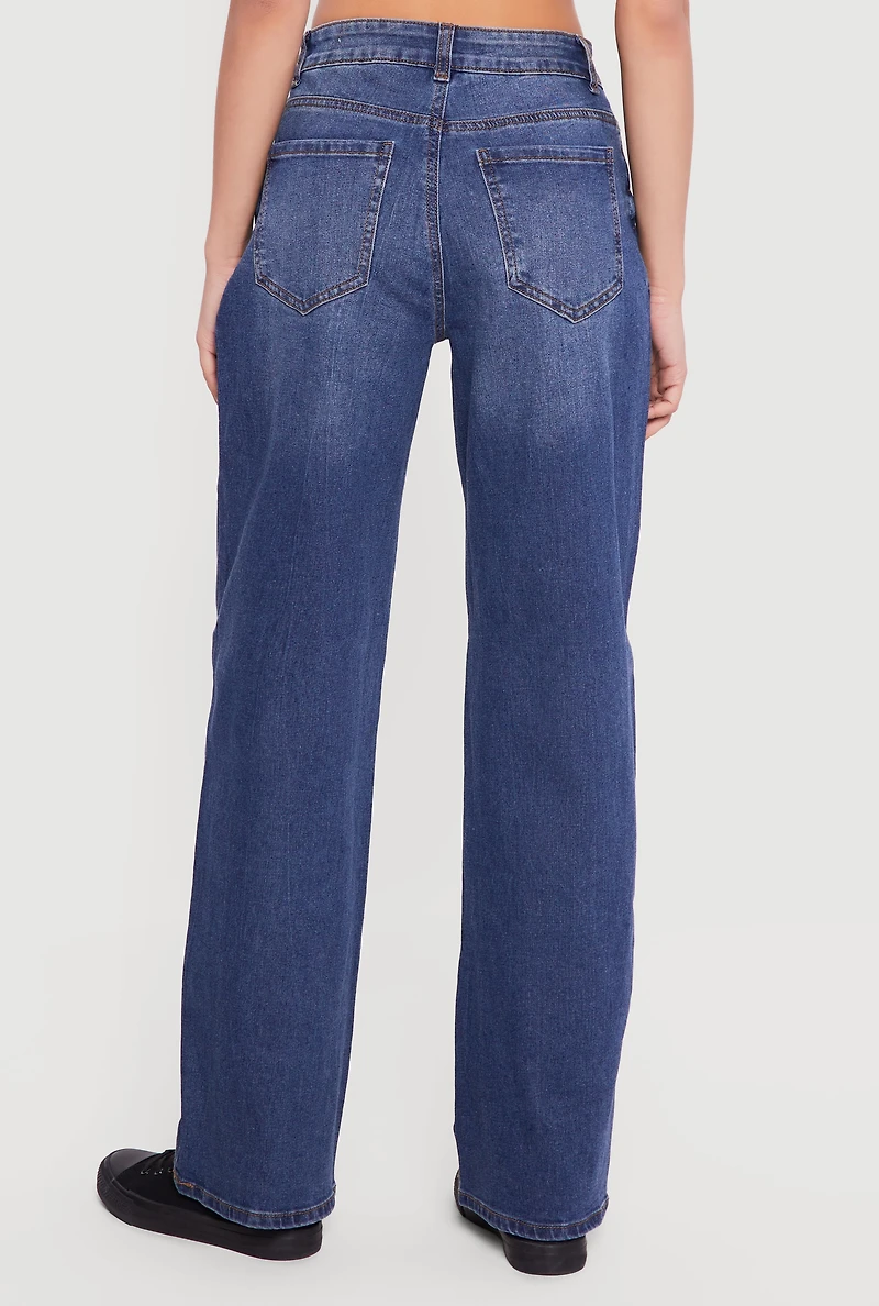 Low Rise Whiskered Wide Leg Jeans