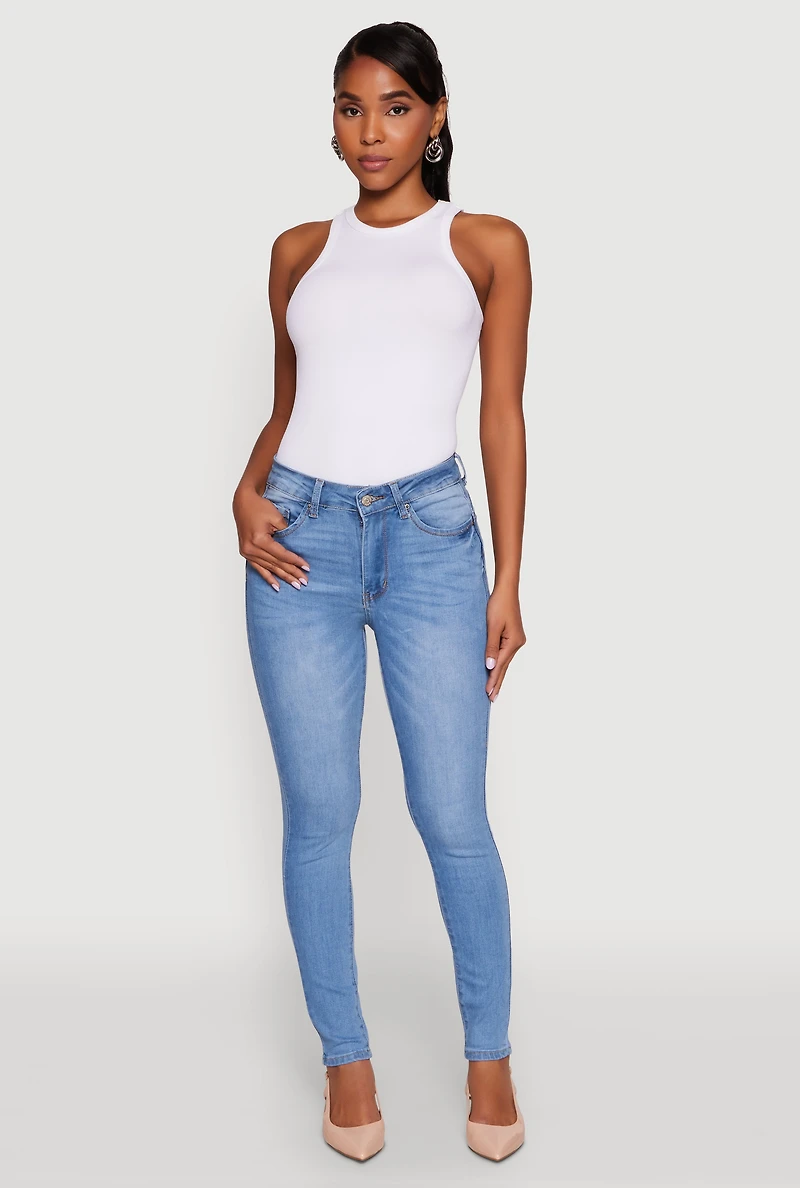 Womens WAX Five Pocket Solid Skinny Jeans, Blue,