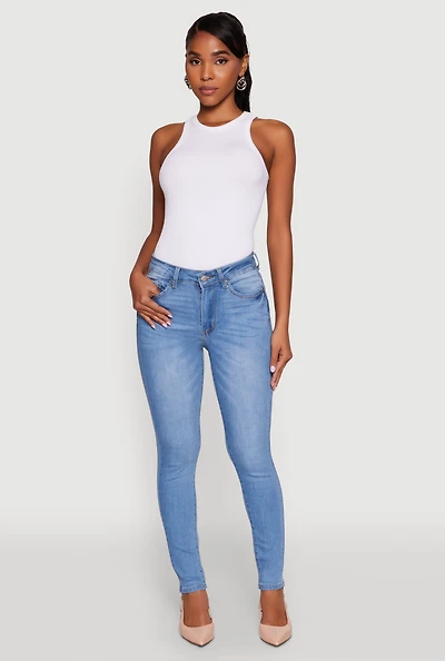 Womens WAX Five Pocket Solid Skinny Jeans, Blue,