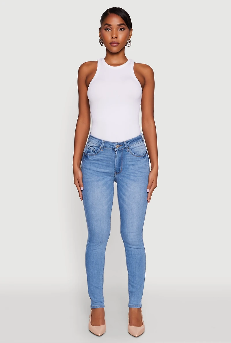 Womens WAX Five Pocket Solid Skinny Jeans, Blue,