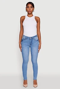 Womens WAX Five Pocket Solid Skinny Jeans, Blue,