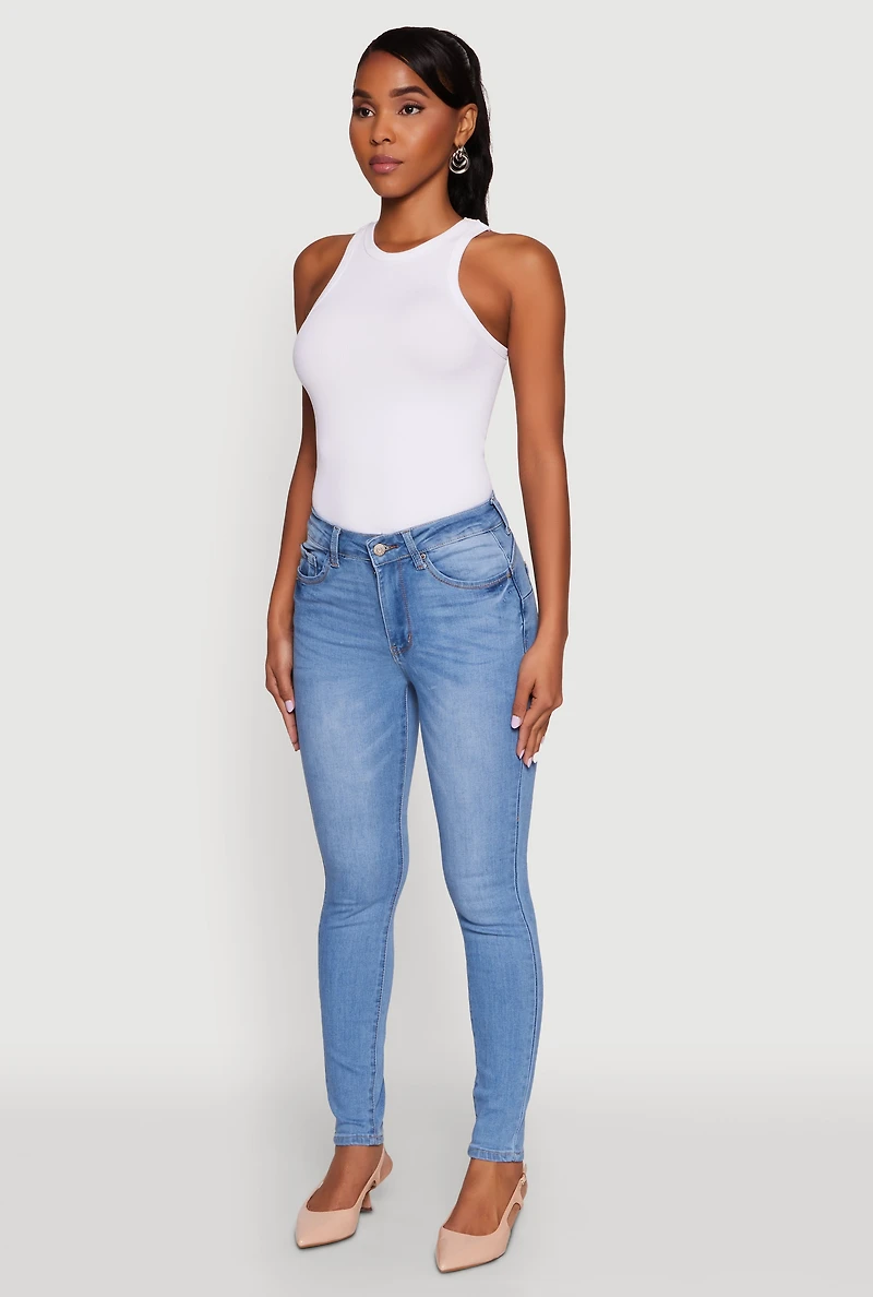 Womens WAX Five Pocket Solid Skinny Jeans, Blue,