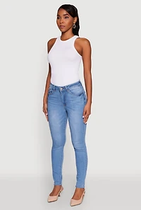Womens WAX Five Pocket Solid Skinny Jeans, Blue,