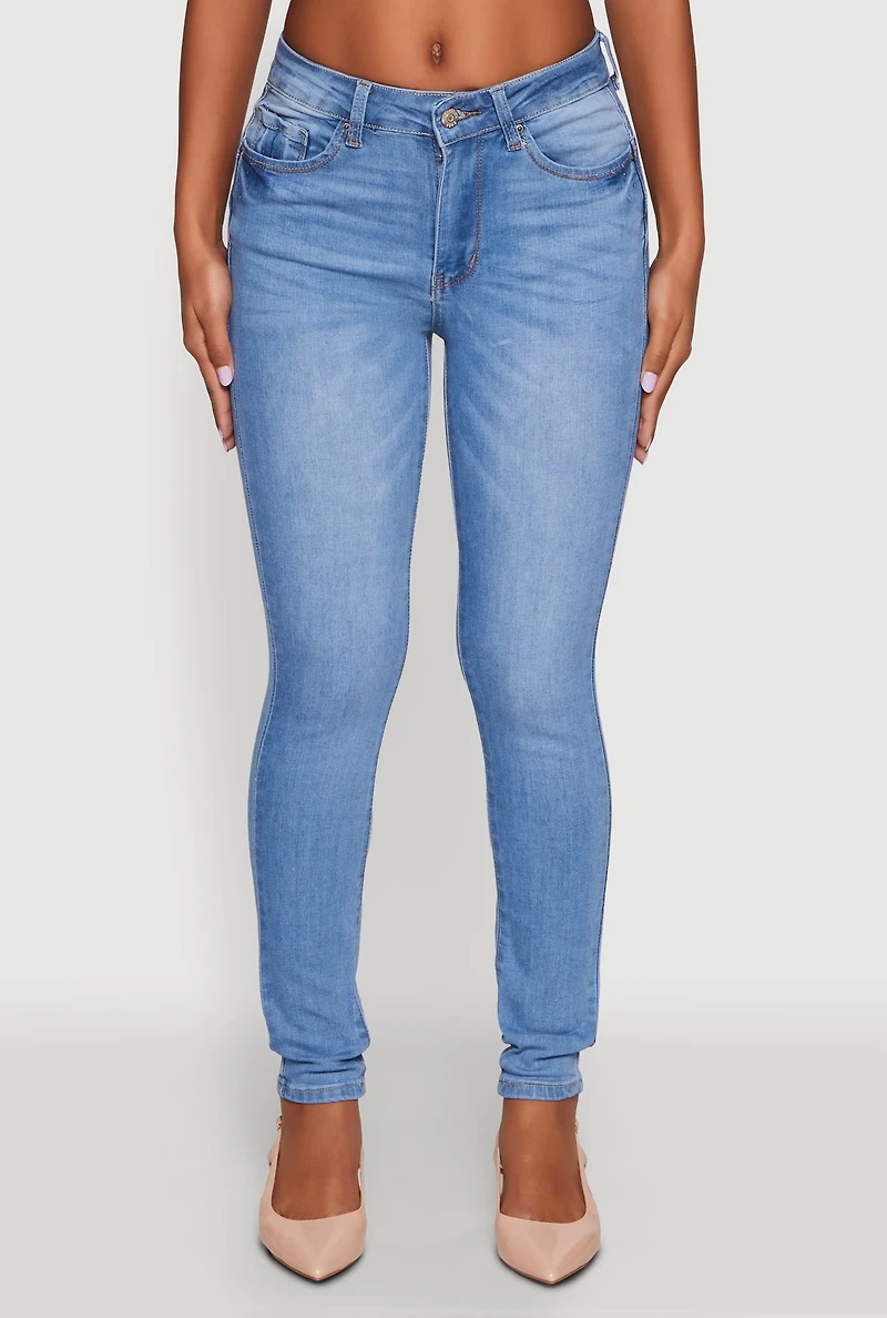 Womens WAX Five Pocket Solid Skinny Jeans, Blue,