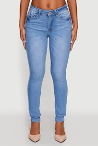 Womens WAX Five Pocket Solid Skinny Jeans, Blue,