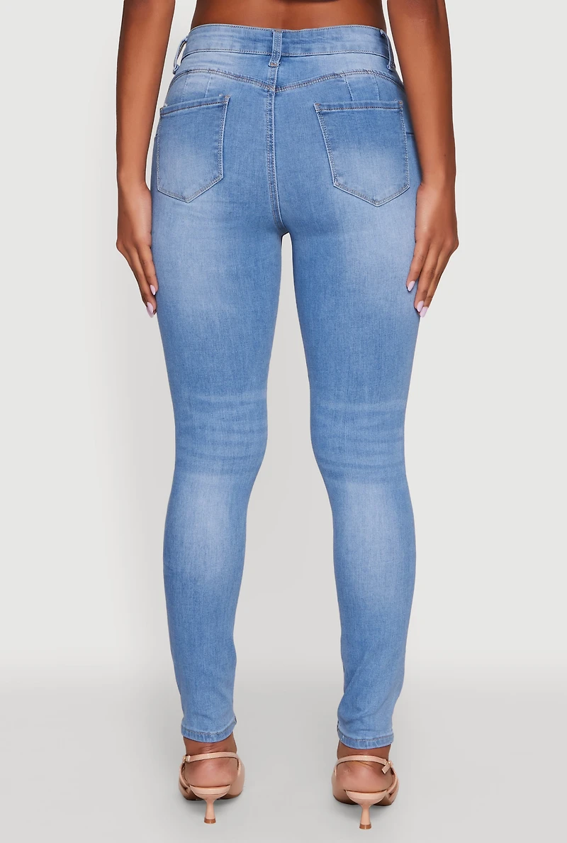 Womens WAX Five Pocket Solid Skinny Jeans, Blue,