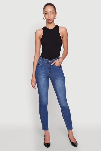 Womens WAX Five Pocket Solid Skinny Jeans, Blue,
