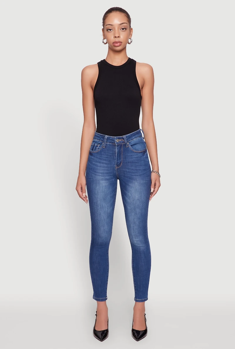 Womens WAX Five Pocket Solid Skinny Jeans, Blue,