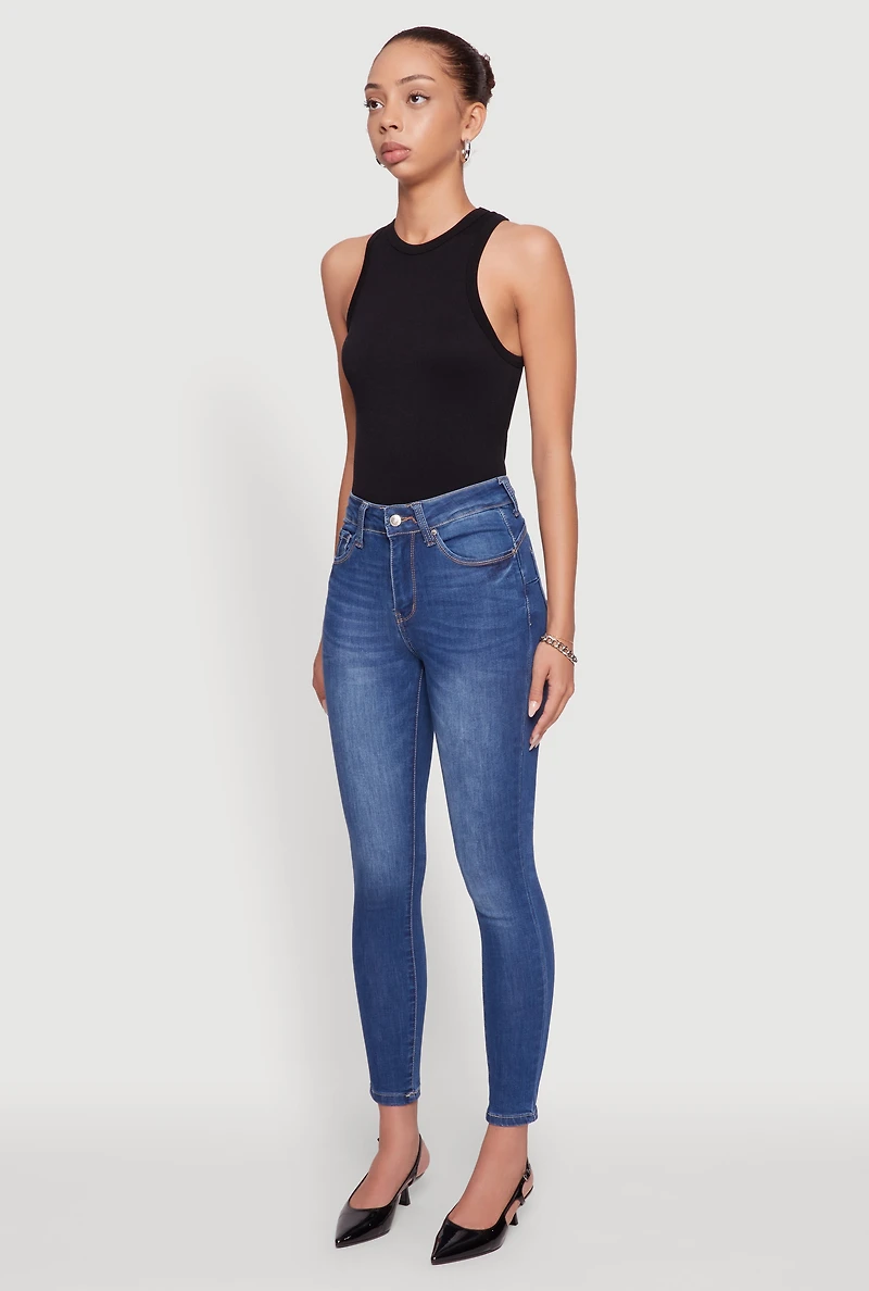 Womens WAX Five Pocket Solid Skinny Jeans, Blue,