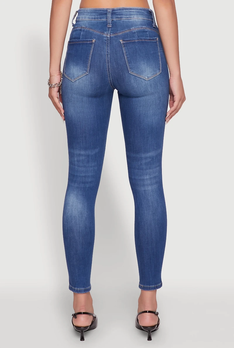 Womens WAX Five Pocket Solid Skinny Jeans, Blue,