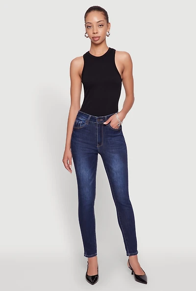 Womens WAX Five Pocket Solid Skinny Jeans, Blue,