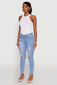 Womens WAX Mid Rise Distressed Jeans, Blue, Size 0