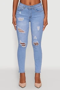 Womens WAX Mid Rise Distressed Jeans, Blue, Size 5