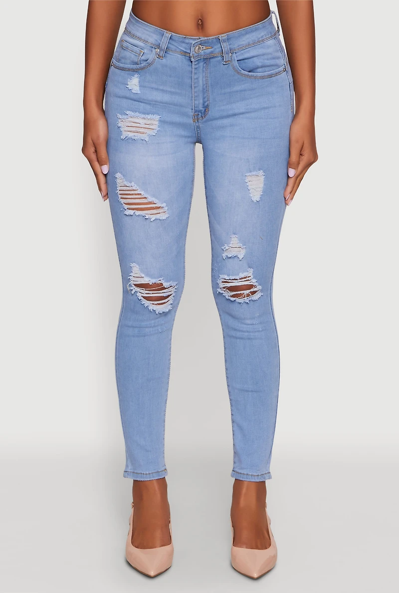 Womens WAX Mid Rise Distressed Jeans, Blue, Size 0
