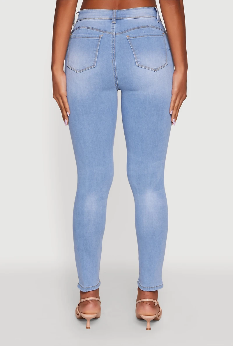 Womens WAX Mid Rise Distressed Jeans, Blue, Size 0