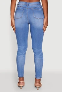 Womens WAX Mid Rise Distressed Jeans, Blue,
