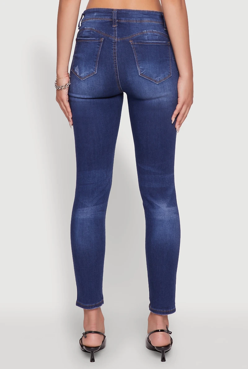 Womens WAX Mid Rise Distressed Jeans, Blue,