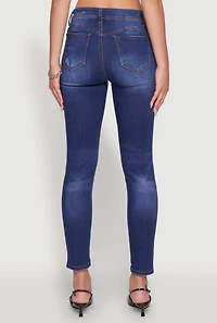 Womens WAX Mid Rise Distressed Jeans, Blue,