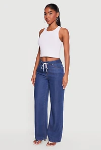 WAX Drawstring Mid Rise Wide Leg Jeans